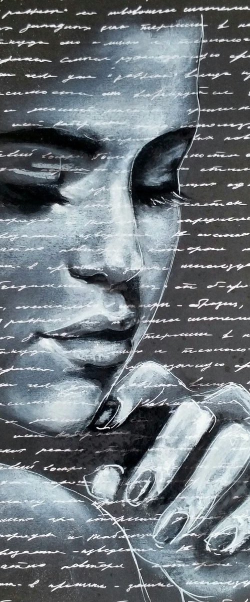 "Selena"Original gouache  painting on  kraft design paper 30.5x30.5 cm. by Elena Kraft
