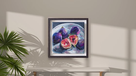 Still life with figs - original framed artwork, ready to hang