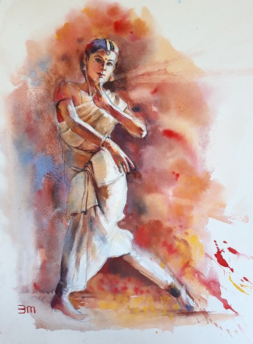 IndianArt, DancerArt, Watercolor, Traditional, FolkArt, Culture, Feminine, Classical, Performance, Elegant by Bozhidara Mircheva
