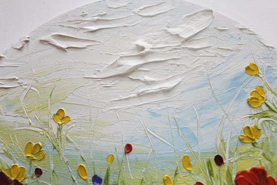 Happiness - Floral impasto spring field oil painting on canvas- textured artwork- ready to hang