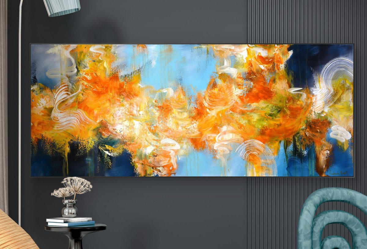 Abstract Acrylic Painting By Andrada Anghel, 60 X 24, Dynamic Fusion, Original Artwork