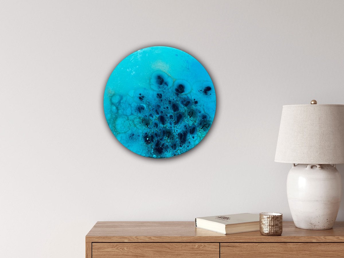 Organic Abstract Acrylic Painting By Ana Hefco, 15 X 15, Round Ocean #76, Original Artwork