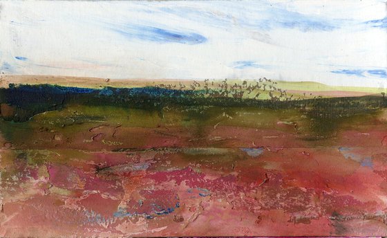 Dream Land 61 - Small Textural Landscape painting by Kathy Morton Stanion