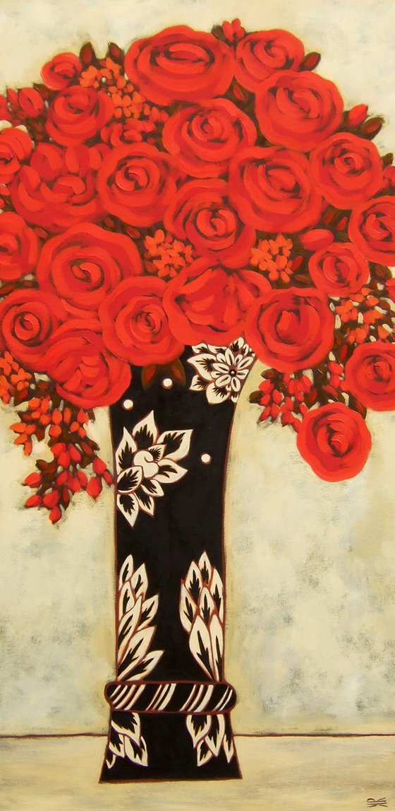 Red Roses with Viennese Vase