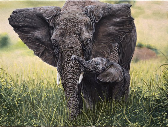 "Elephant's " 30 X 40 cm, Ready to Hang