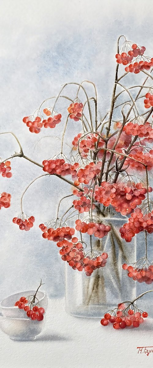Red viburnum, original watercolour by Natalia Butenko