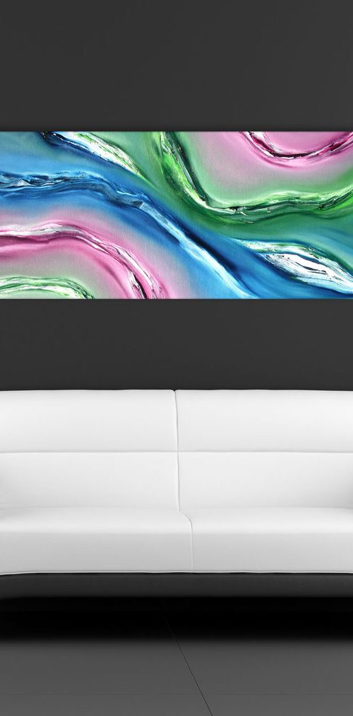 Fluid - 100x40 cm,  Original abstract painting, oil on canvas by Davide De Palma