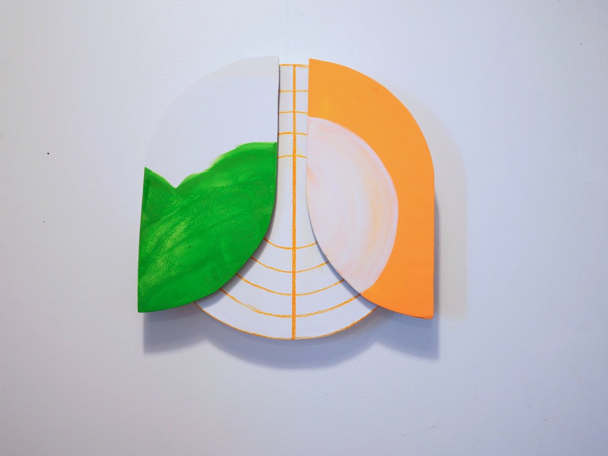 Abstract Sculpture By Jessica Moritz, 15 X 16, Anyway Sunrise And Sunset Minimal Collage Structure, Original Artwork