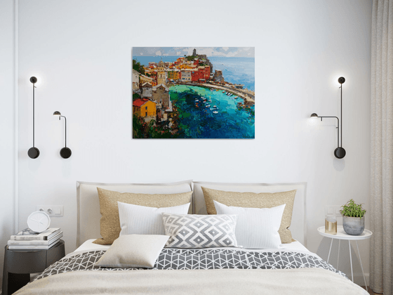 Vernazza Cinque Terre iItaly - Original impasto landscape painting textured Oil painting Italy wall art