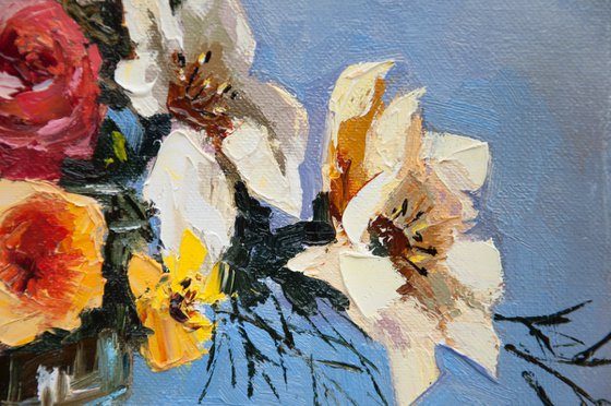 Bouquet of flowers. Oil painting. Original Art. Flower still life. On canvas. 16 x 16in.