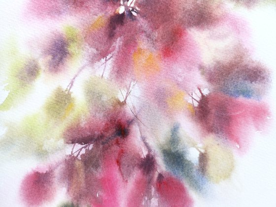 Pink watercolor flowers "After summer rain"