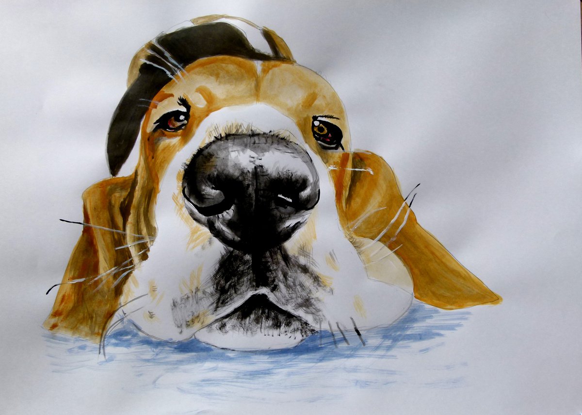 Photorealistic Animal Acrylic Painting By Soso Kumsiashvili, 33 X 24", Basset Hound, Original Artwork