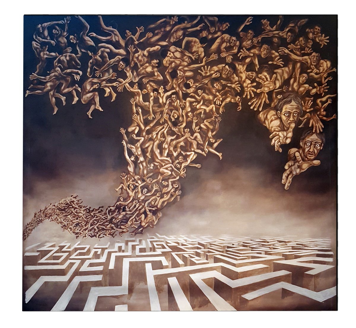 Surrealistic Portrait Acrylic Painting By Nicolas Goia, 79 X 79", The Gates Of Heaven, Original Artwork