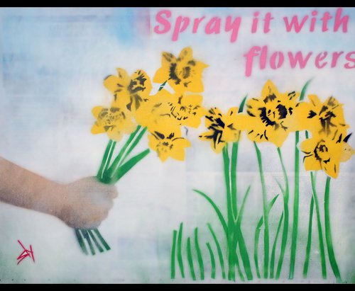 Spray it with flowers (on plain paper) +FREE poem by Juan Sly