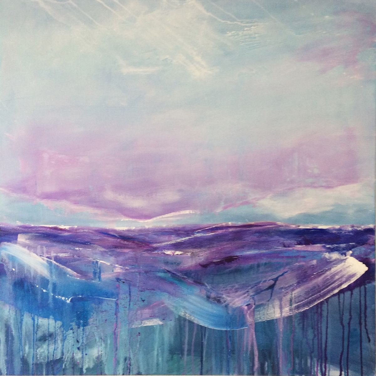 Abstract Landscape Acrylic Painting By Gesa Reuter, 31 X 31, Morning Light, Original Artwork