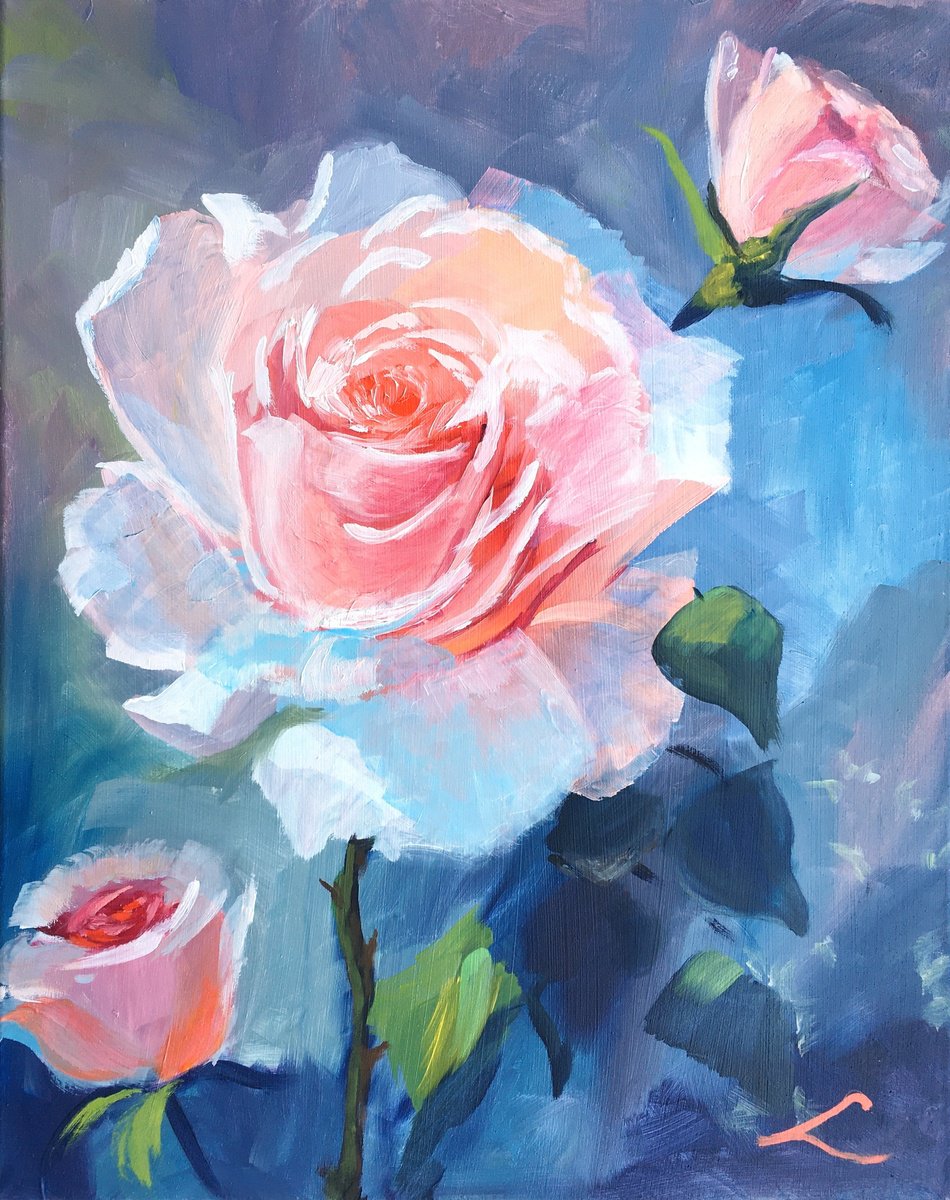 Impressionistic Botanical Oil Painting By Elena Sokolova, 16 X 20, Rose, Original Artwork