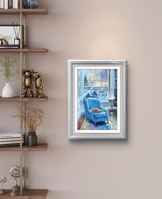 Ginger cat and armchair