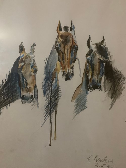 Horses ( large size ) watercolour by Katerina Kovalova