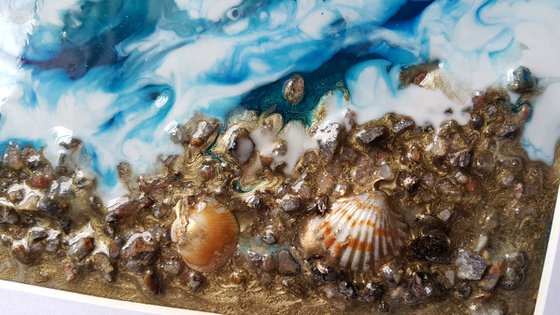 Seashells on the shore - original epoxy resin fluid artwork