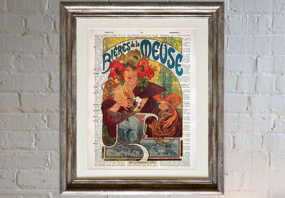 Bieres de la Meuse - Collage Art Print on Large Real English Dictionary Vintage Book Page