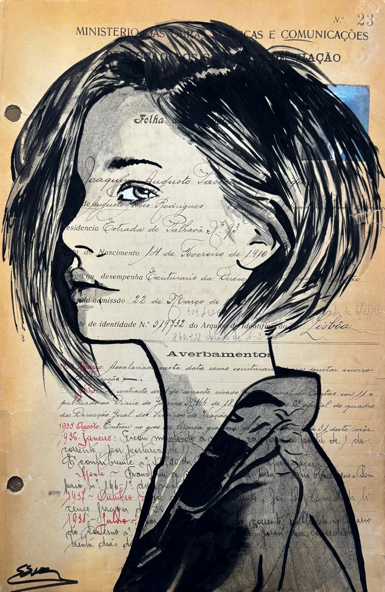 Expressive Portrait Ink Drawing By Jan Noah, 9 X 13, The Text Of The Face, Original Artwork