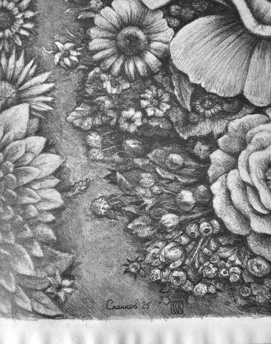 River of LIfe. Graphite Flowers Series
