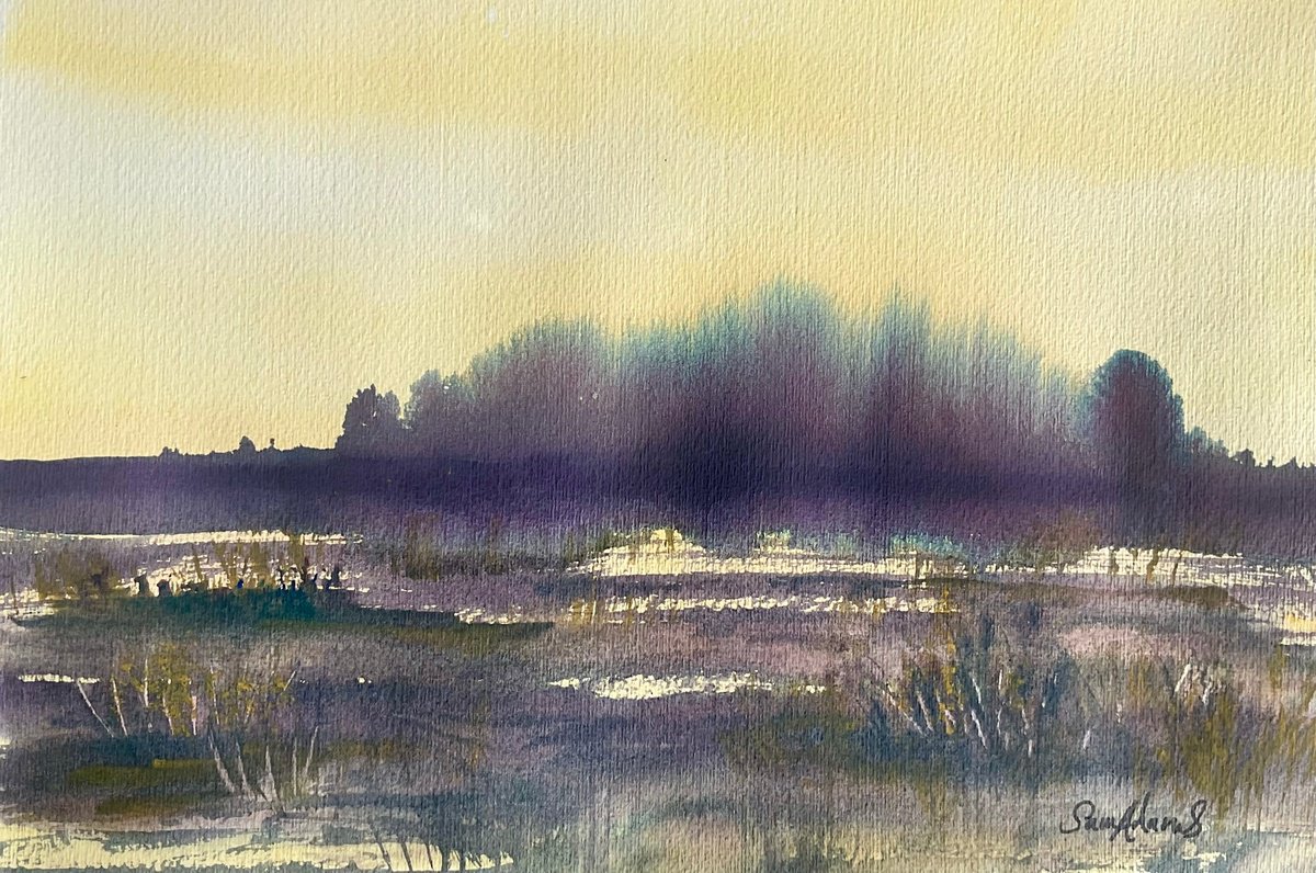Expressive Landscape Watercolour By Samantha Adams, 12 X 8", Light And Earth, Original Artwork