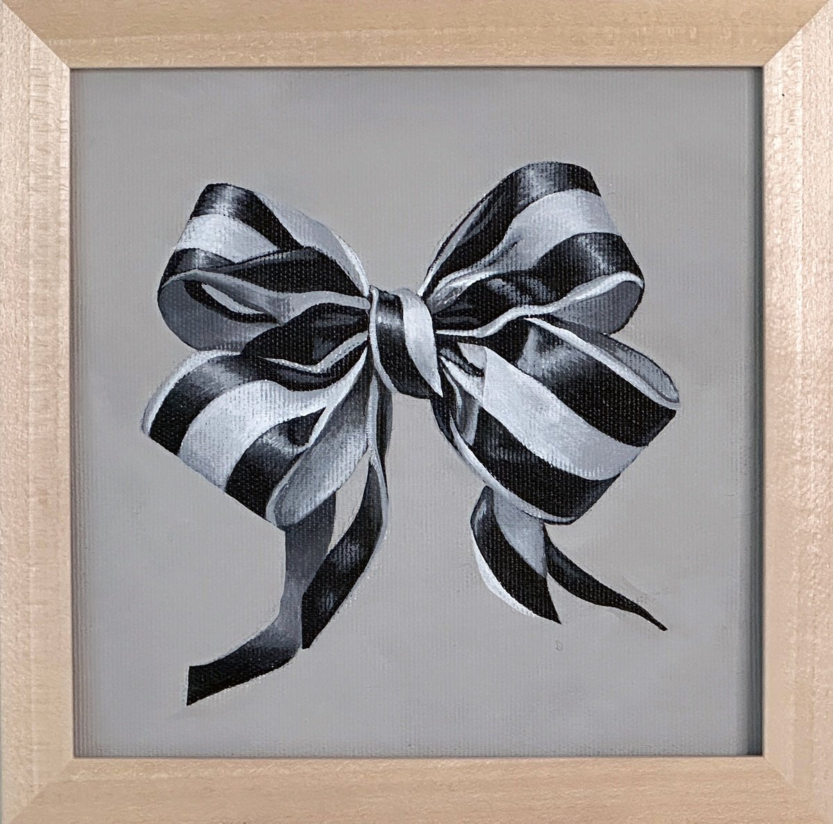 Photorealistic Still Life Acrylic Painting By Amanda Andersen, 9 X 9, Playful Ribbon, Original Artwork