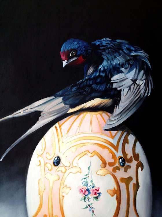 The swallow- original oil on wood - 60 x 40 cm (24' x 16')