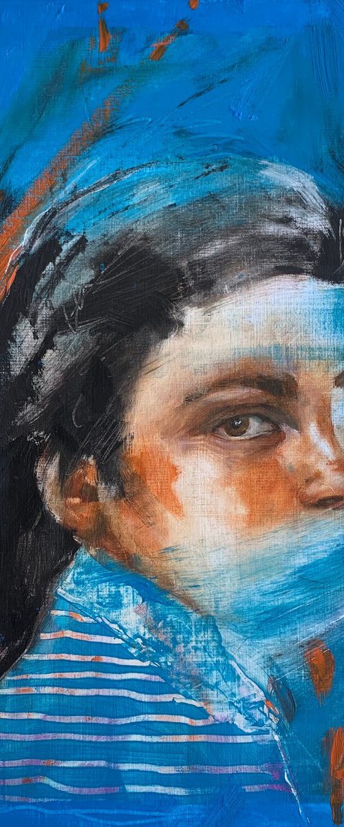 Face Woman On a Blue Background by Alina Lobanova