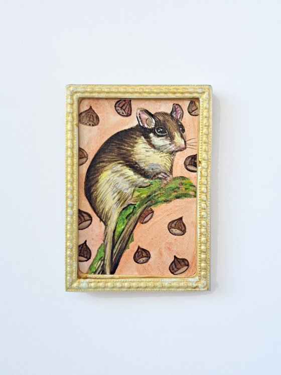 Garden dormouse, part of framed animal miniature series "festum animalium"