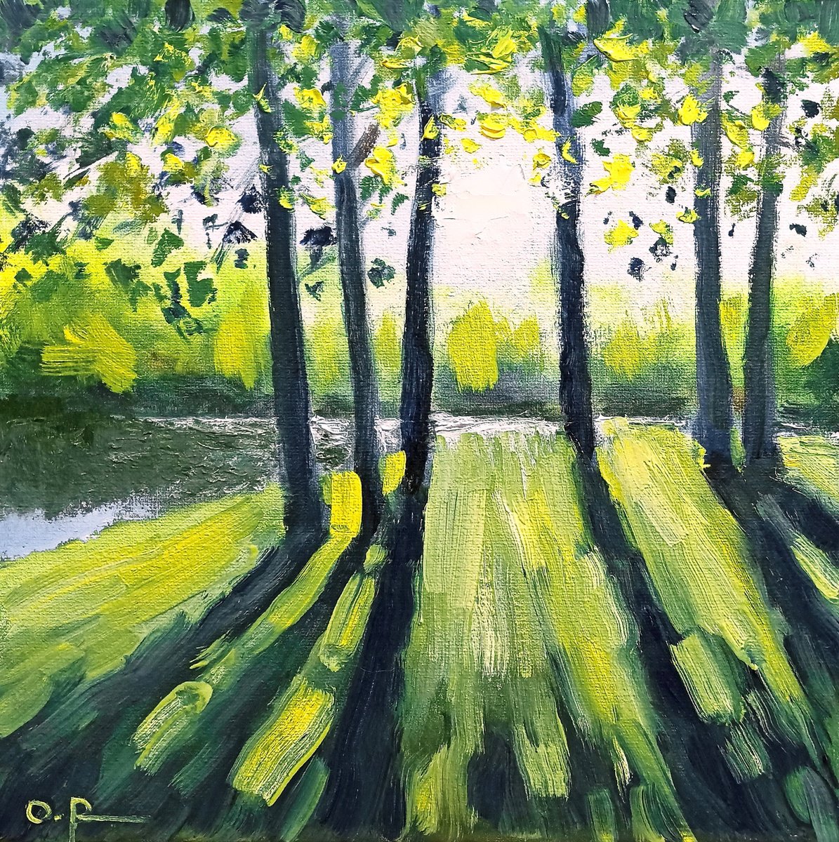 Impressionistic Landscape Oil Painting By Oleh Rak, 10 X 10", May Morning, Original Artwork