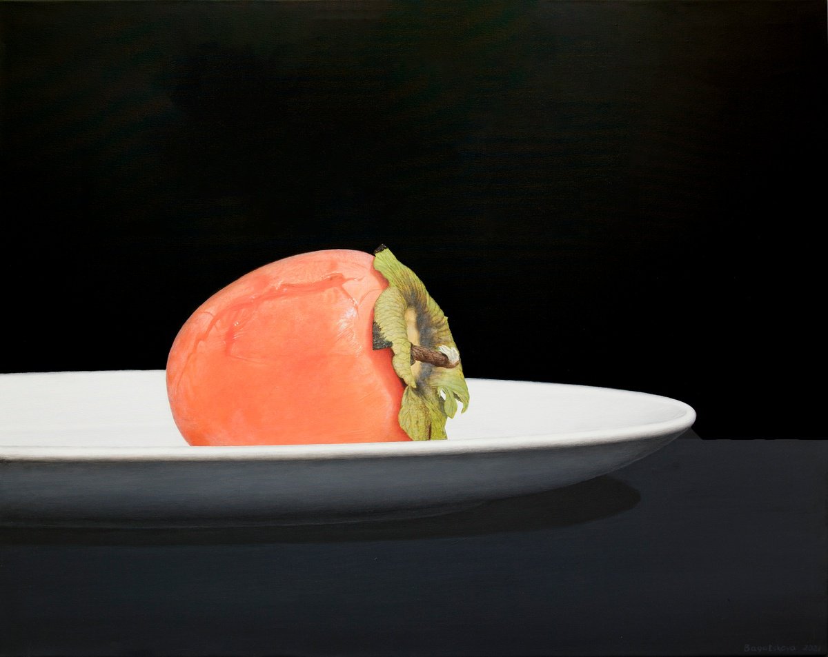 Photorealistic Still Life Acrylic Painting By Nataliya Bagatskaya, 39 X 31", Just Persimmon..., Original Artwork