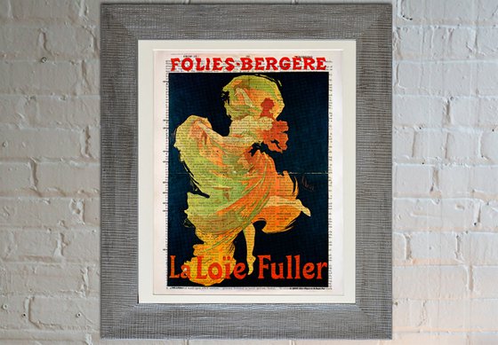 Folies-Bergère Loie Fuller - Collage Art Print on Large Real English Dictionary Vintage Book Page