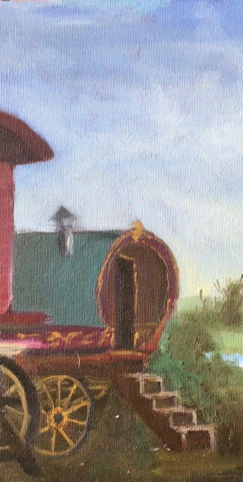 Gypsy camp in Suffolk. An oil painting. by Julian Lovegrove Art