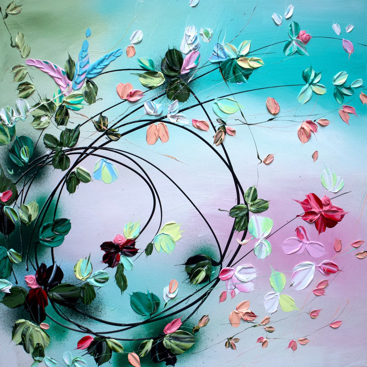 Textured flowers art "Improvisation by Anastassia Skopp