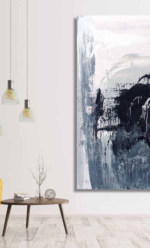 Large painting -Black and white abstract 01 by Veljko Martinovic