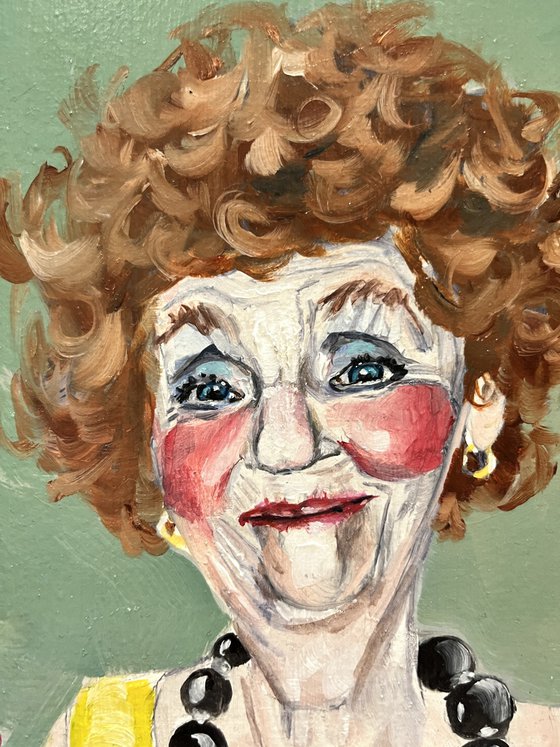 An oil painting of Edna called 'Cheers to the Good Times'