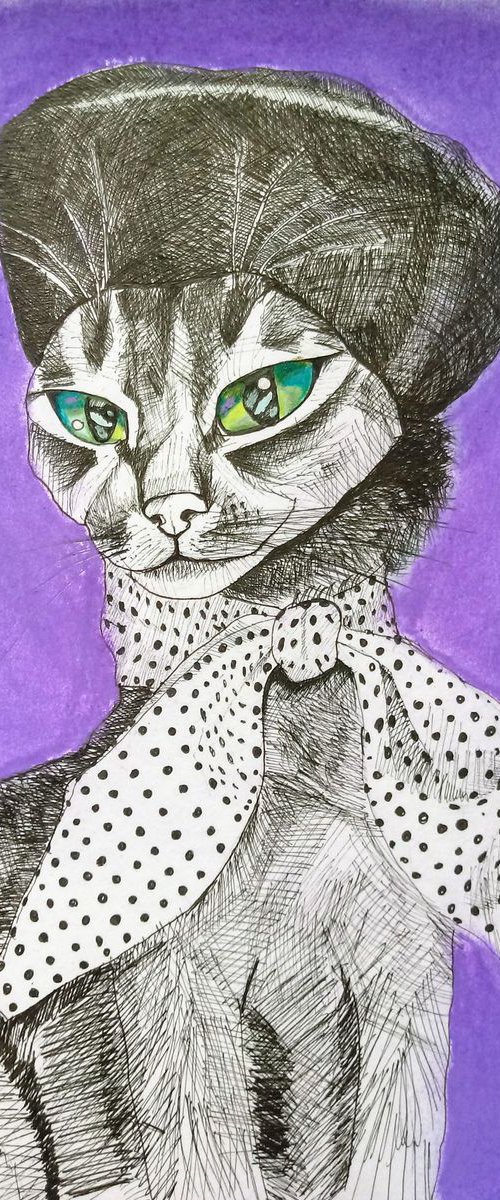 Lady Cat in Beret by Jelena Nova