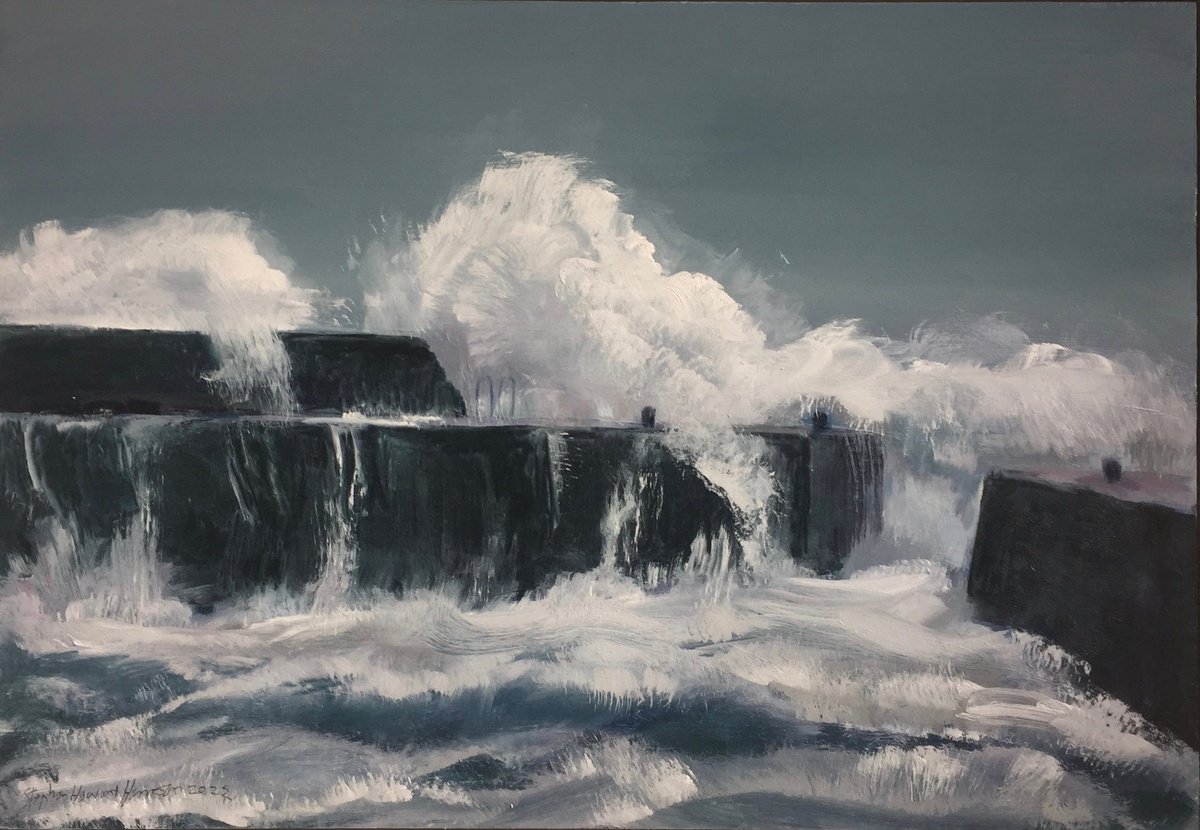 Expressive Landscape Oil Painting By Stephen Howard Harrison, 25 X 18", A Storm At Cellardyke Harbour, Original Artwork
