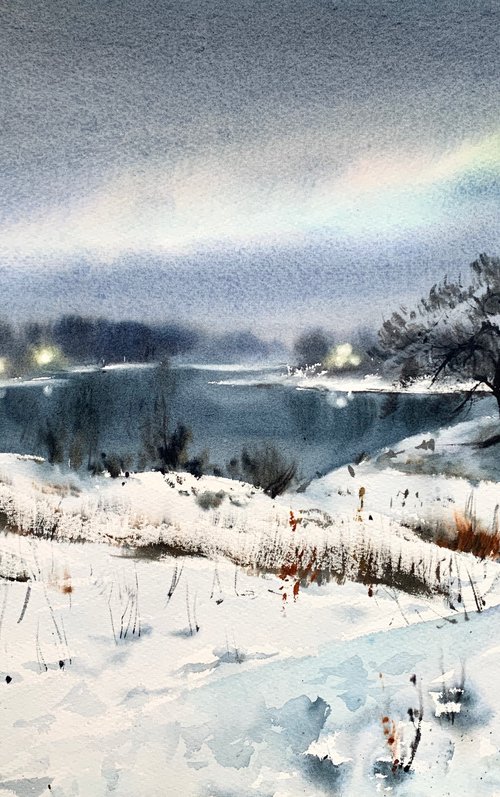 Snow field and lights by Eugenia Gorbacheva