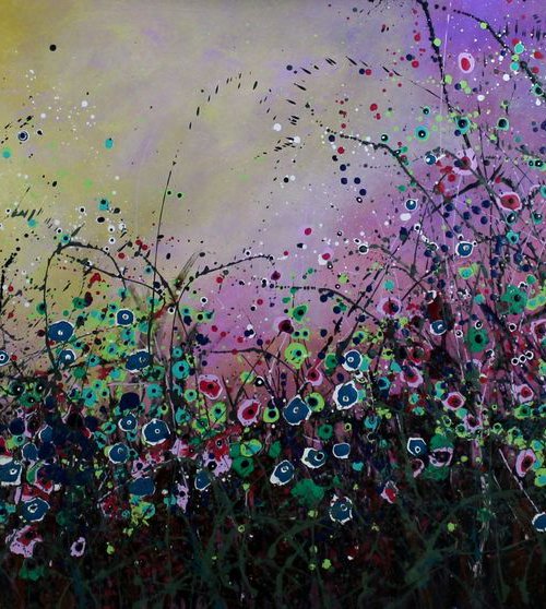When The Night Falls  - Super sized original floral landscape by Cecilia Frigati