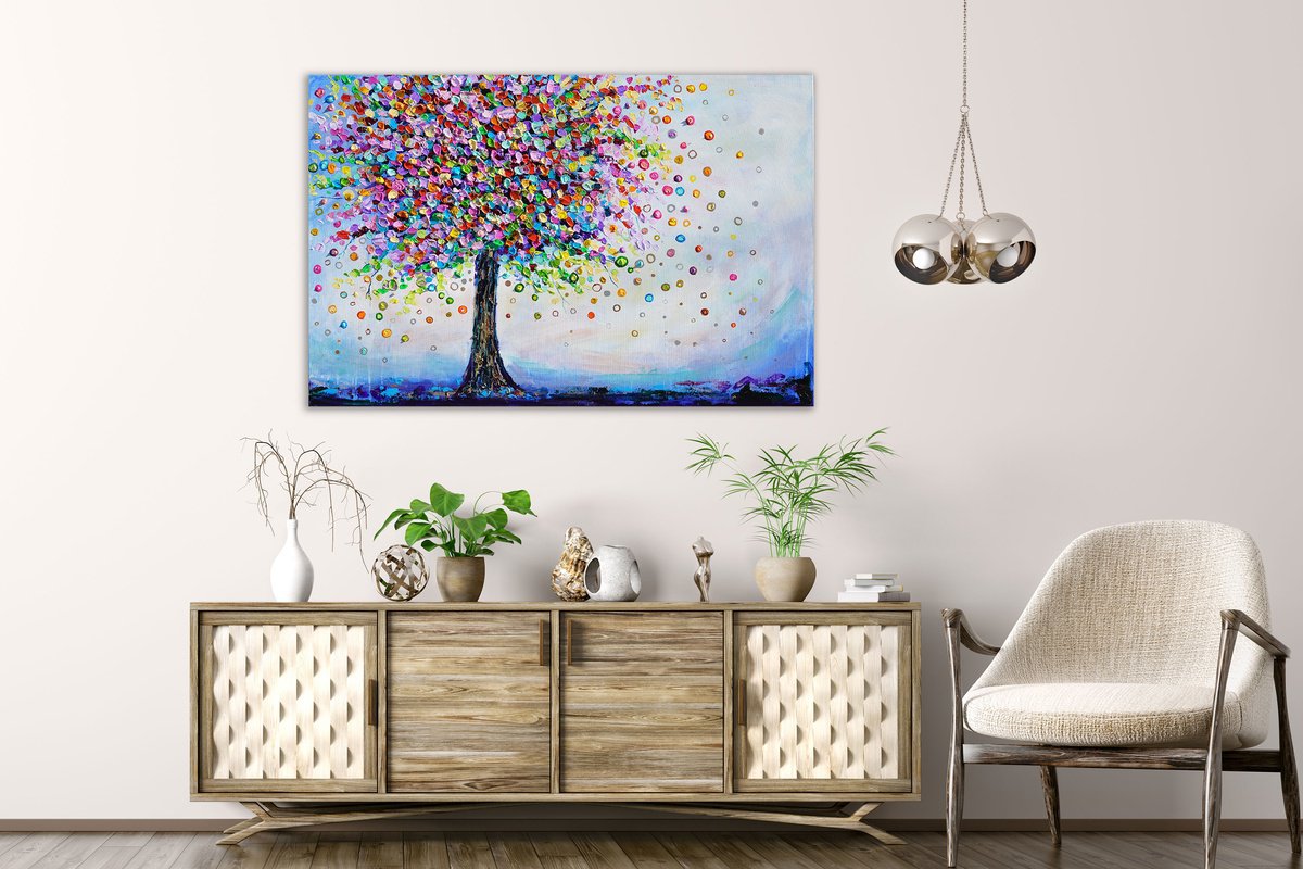 Organic Botanical Acrylic Painting By Amanda Dagg, 36 X 24, Tree Of Harmony, Original Artwork