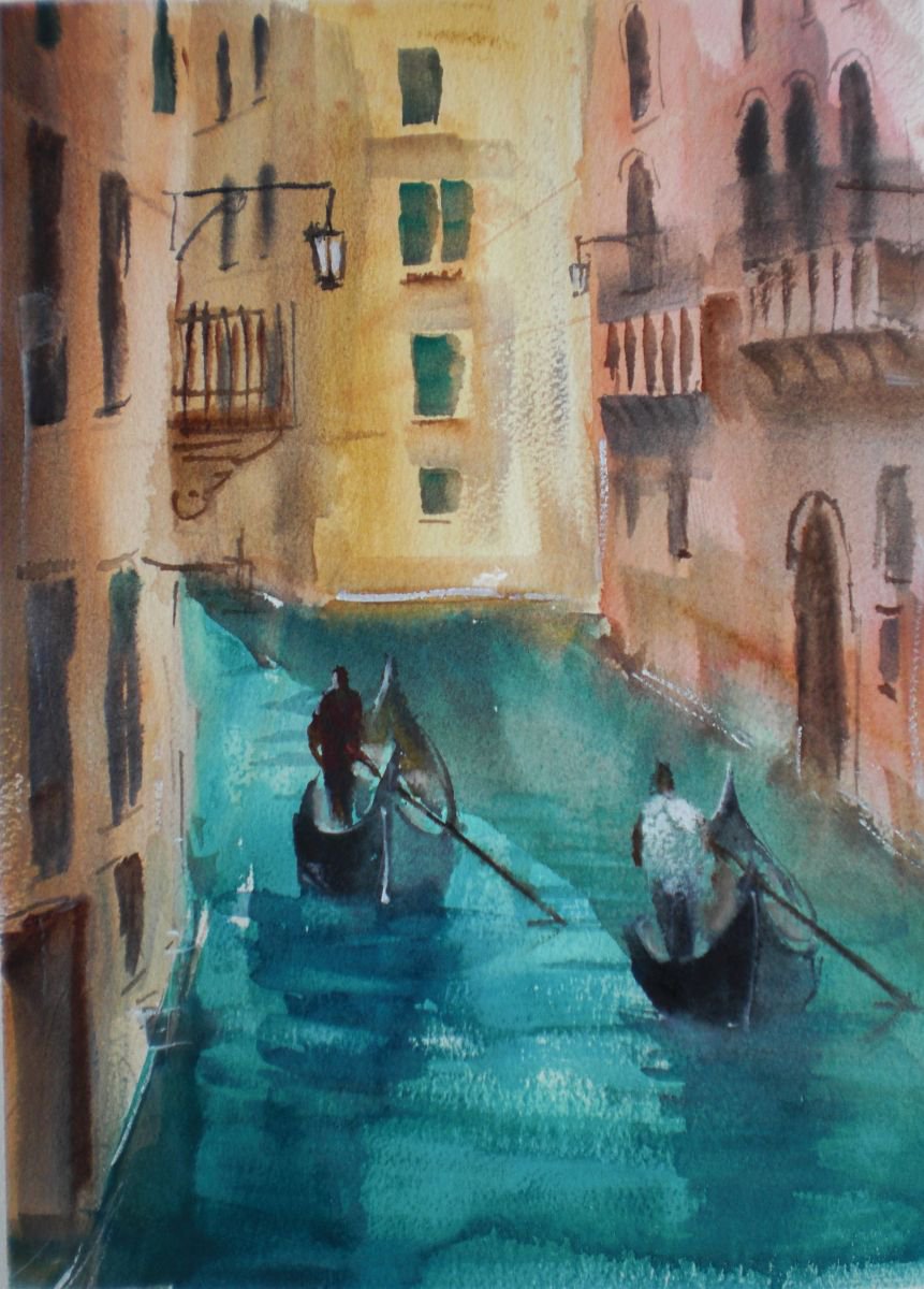 Expressive Cityscapes Watercolour By Giorgio Gosti, 10 X 14, Venice 12, Original Artwork