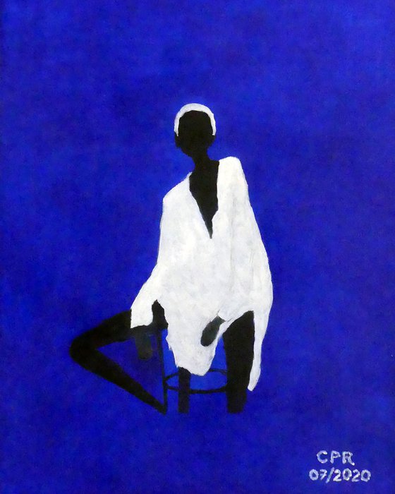 Woman sitting on a stool
