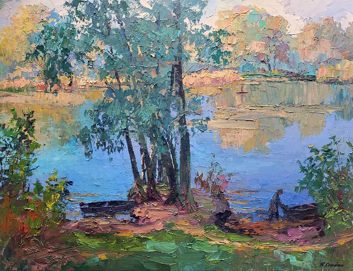 Oil painting Morning on the lake Serdyuk Boris Petrovich nSerb898 by Boris Serdyuk