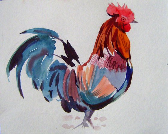 Cock, watercolor painting 35x28 cm, gift art!