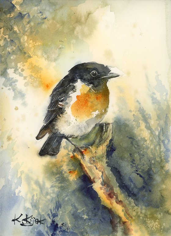 Stonechat, wildlife, birds watercolours