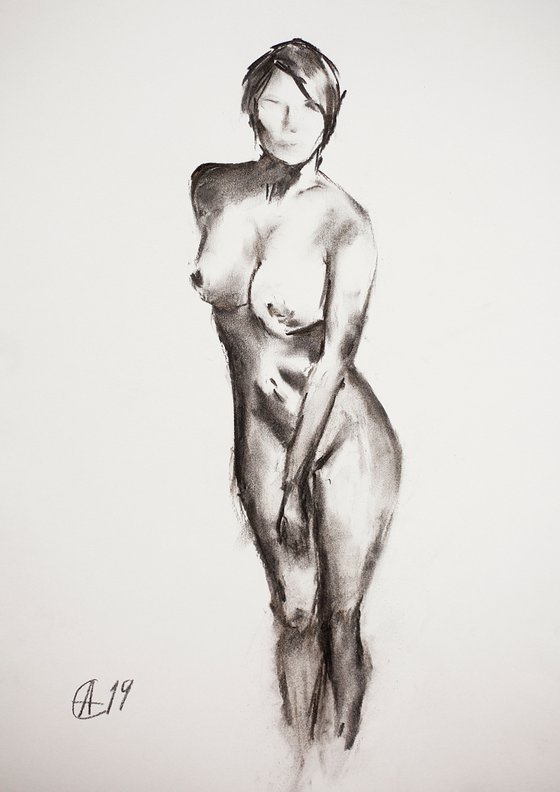 Nude in charcoal. 7. Black and white minimalistic female girl beauty body positive