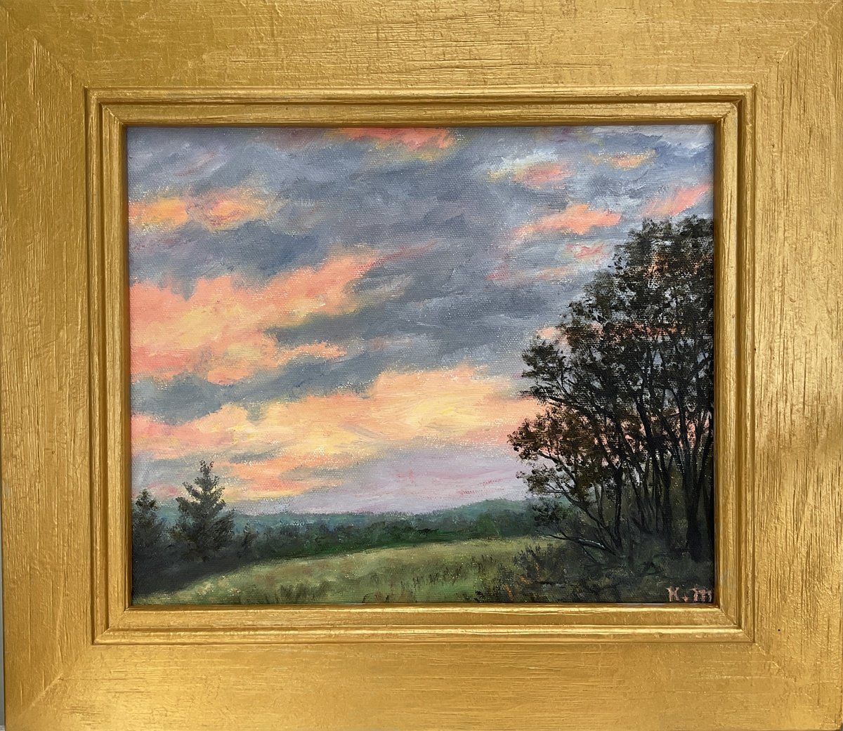 Impressionistic Landscape Oil Painting By Kathleen Mcdermott, 15 X 14", October Sundown, Original Artwork